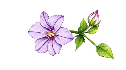 Elegant Purple Flower Illustration - Detailed Botanical Art with Blossoms and Buds_AI Generated