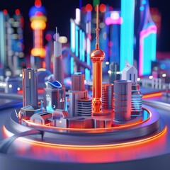 Futuristic Cityscape with Neon Lights.