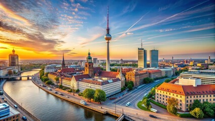 Obraz premium Berlin skyline panorama with iconic tv tower, Berlin, skyline, panorama, tv tower, architecture, landmark, Germany