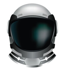 Fototapeta premium Astronaut helmet, realistic cosmonaut mask with glass for space exploration and flight in cosmos. Part suit for protection spaceman head. Isolated vector illustration