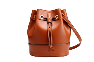 Leather Bucket Bag with Isolated on Transparent Background