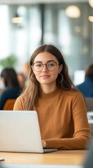 A diverse group of professionals in a modern office, collaborating on a project with laptops and tablets, showcasing a dynamic and inclusive work environment