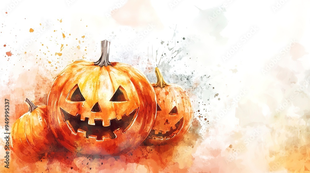 Sticker aquarelle halloween pumpkin banner with white copy space 