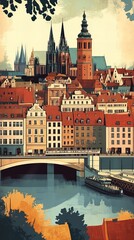 Obraz premium Wrocław Wonders: Retro Travel Posters with a Modern Twist