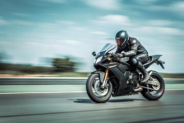 Futuristic Black Sports moto Racing at High Speed