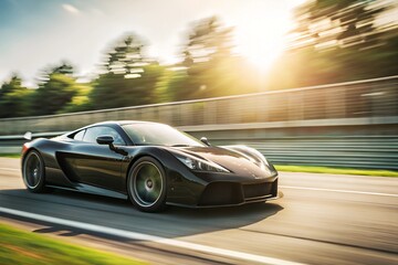 Naklejka premium Futuristic Black Sports Car Racing at High Speed