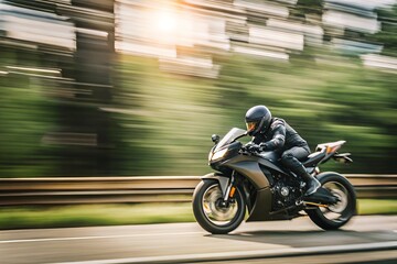 Futuristic Black Sports moto Racing at High Speed