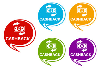 Set collections cashback trendy colorful icon sign.  return and refund symbol labels design template Vector illustration