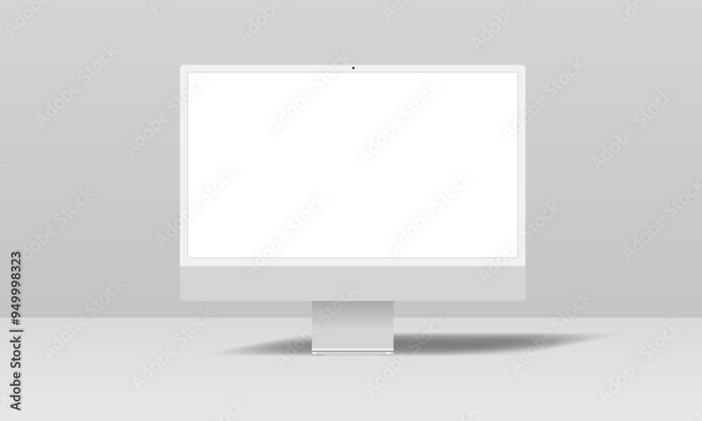 Aufkleber Realistic vector computer mockup on gray background with realistic shadow. Computer with transparent screen, silver design. Vector EPS 10