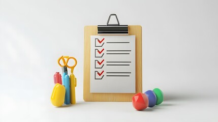 3d Clipboard, checklist symbol. Assignment target icon. Project task management and effective time planning tools. 3d rendering. Vector illustration, white background