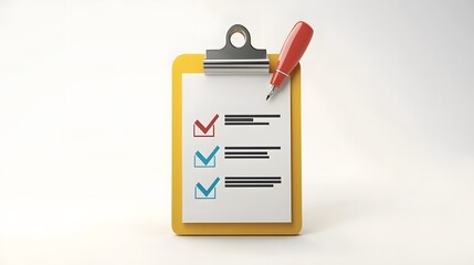 Fototapeta premium 3d Clipboard, checklist symbol. Assignment target icon. Project task management and effective time planning tools. 3d rendering. Vector illustration, white background