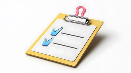 3d Clipboard, checklist symbol. Assignment target icon. Project task management and effective time planning tools. 3d rendering. Vector illustration, white background