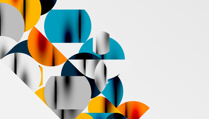Color beautiful circles, semi circles, squares and round triangles. Geometric mosaic style pattern abstract background for wallpaper, banner, backdrop, card, book Illustration, landing page