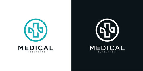 Medical health services symbol logo design. Premium Vector