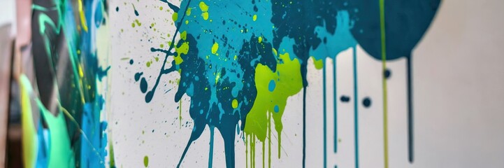 Vibrant urban graffiti with colorful paint splatters on wall art. modern street style. creative expression and urban culture. for urban environment. eye-catching design for advertisement and poster