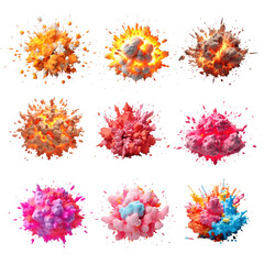 PNG 3d color explosion design element set, transparent background
