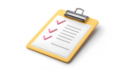 3d Clipboard, checklist symbol. Assignment target icon. Project task management and effective time planning tools. 3d rendering. Vector illustration, white background