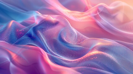 Obraz premium Flowing abstract waves with glittering particles in pastel colors on a gradient background.
