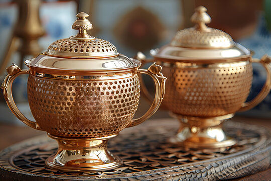 Gold Tea Set on a Table
