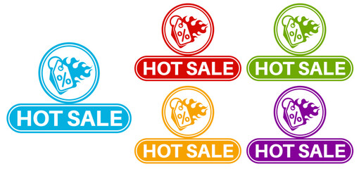 set sign hot sale icon. Fire hot price badge and promotion label template banner design vector illustration