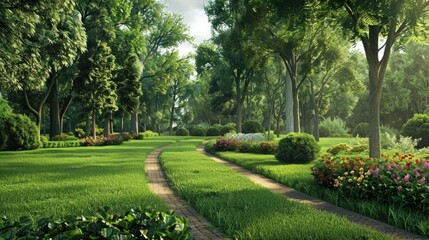 Naklejka premium Stone Path Through Lush Green Forest.