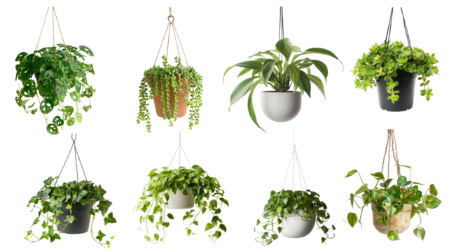 PNG hanging plant design element set, transparent background