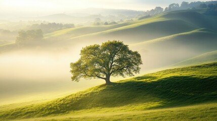 Obraz premium Solitary Tree in Rolling Hills