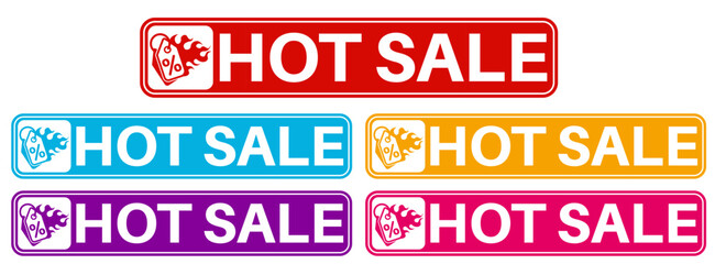 set sign hot sale icon. Fire hot price badge and promotion label template banner design vector illustration