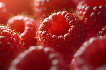 A close-up of fresh, ripe raspberries with rich red color, showcasing their texture and vibrant appearance, ideal for healthy eating and fruit-related content.
