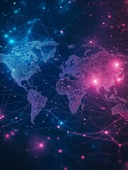 Global Network Connection with Glowing Lines and Nodes