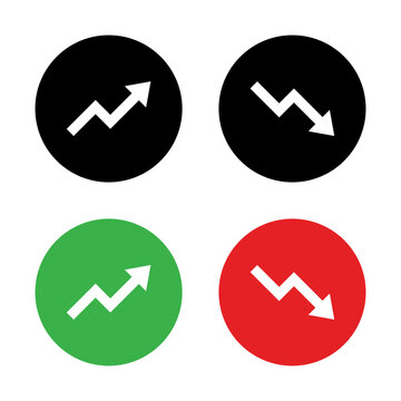 Uptrend and downtrend arrow icon on circle background. Zigzag arrows concept