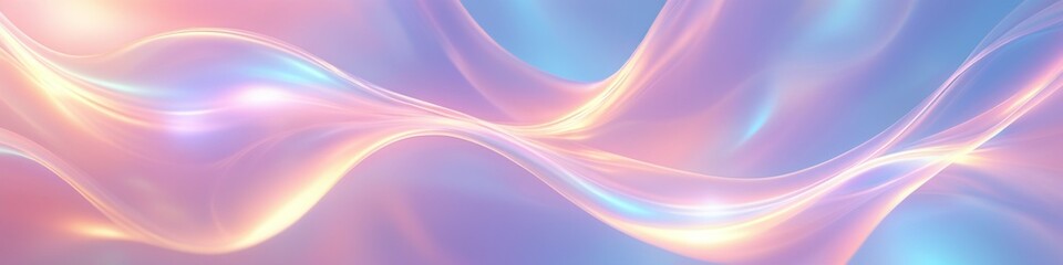 Mesmerizing abstract background. Soft, flowing waves of pastel pink, blue, lavender colors. Holographic fluorescent fluid texture banner. Romantic backdrop for Valentines day, Women's or Mother's day.