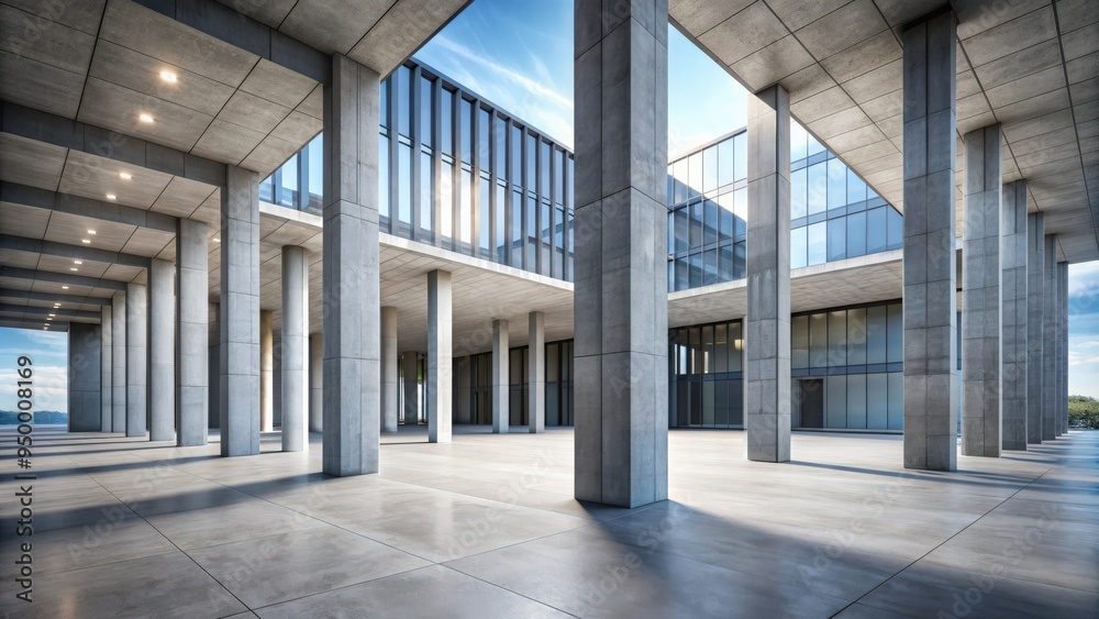 Poster Modern building with concrete bias columns creating a unique space perspective , architecture, modern, building