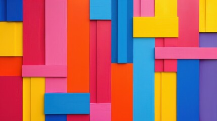 Vibrant Abstract Mosaic, a captivating composition of bold squares and rectangles in primary colors, interwoven like a jigsaw puzzle, creating a visually striking pattern.
