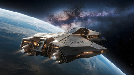 Obraz premium Sci-fi spacecraft created with Generative AI technologies