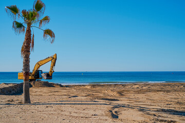 Excavator Working On The Beach