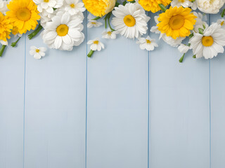 Obraz premium Bunch of flowers on a blue wooden background
