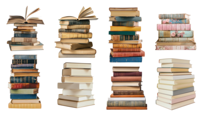 PNG stacked vintage books  design element set, transparent background