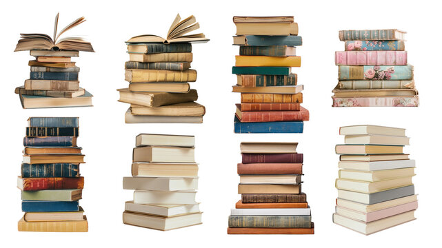 PNG stacked vintage books design element set, transparent background