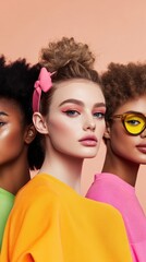 Obraz premium A group of individuals with diverse identities, each showcasing their personal style and beauty routines, from vibrant makeup to natural looks, in a candid and authentic manner