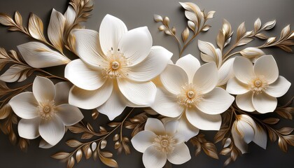 White flowers with silky smooth backgrounds are beautifully crafted in this delightfully luxurious 3D wallpaper