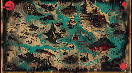 Naklejka premium Retro sci-fi wall map decoration vintage cartography design