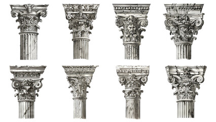 Obraz premium PNG vintage corinthian illustration design element set, transparent background