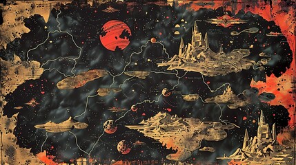 Science fiction landscape planet map space navigation cartography futuristic design