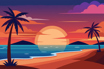 Beach Sunset Vector Art