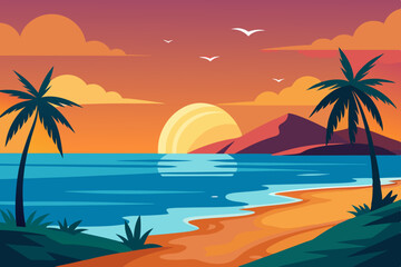 Beach Sunset Vector Art