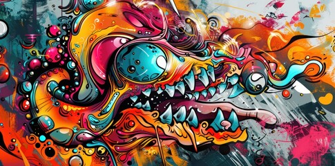 Abstract Graffiti Art with a Ferocious Creature