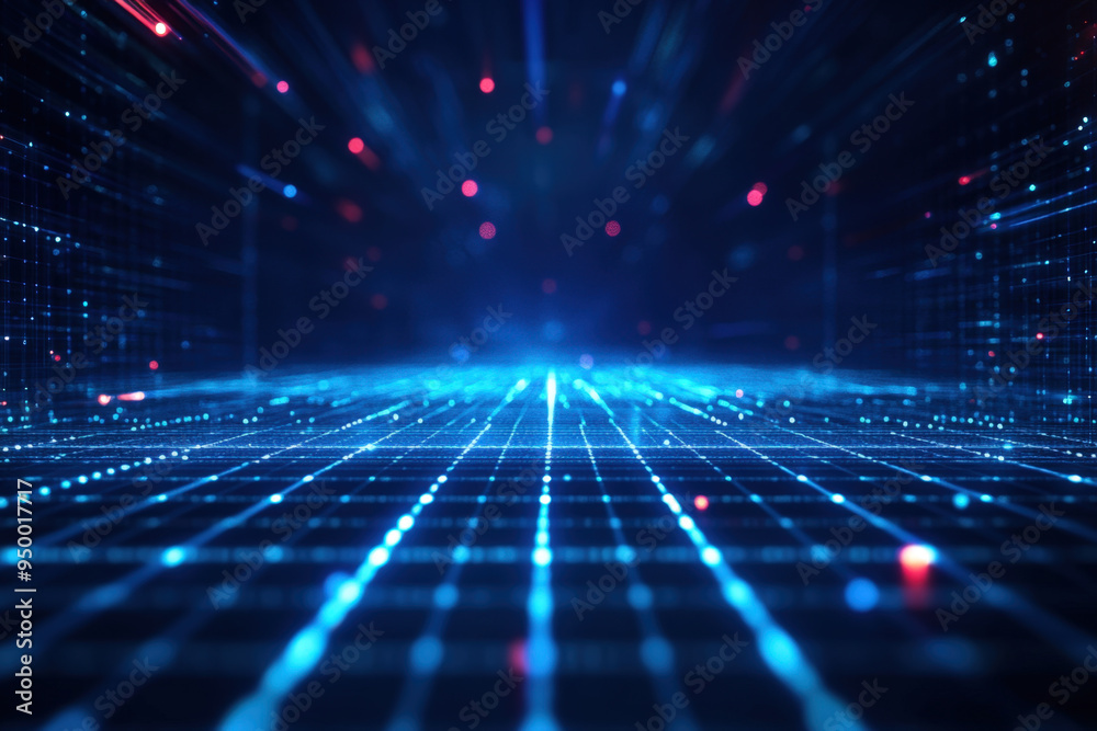 Poster abstract technology background depicting futuristic cyberspace data flow with glowing lines and part