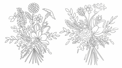 hand drawn flower bouquet black and white line art