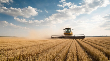 Obraz premium harvest Wheat Time : Combine Harvester in Ripe Wheat Field during wheat crop Harvest, moisson, , Agriculture 